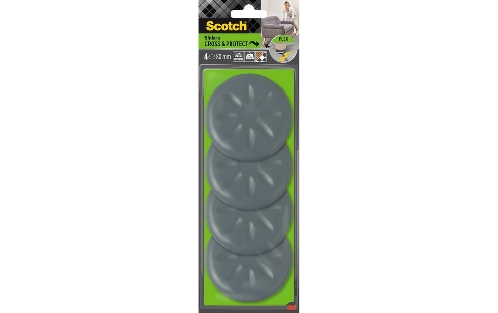 Scotch Patins de meubles Flexibal, Ø 80 mm, Gris, pack de 4
