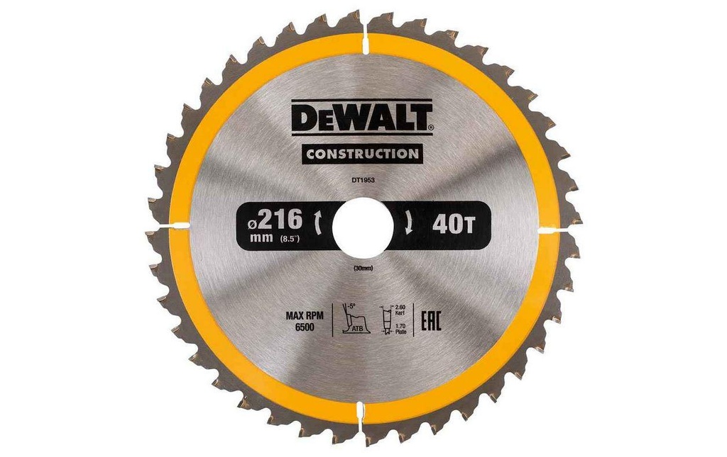 DEWALT Lame de scie circulaire 216 x 30 mm, 40 WZ