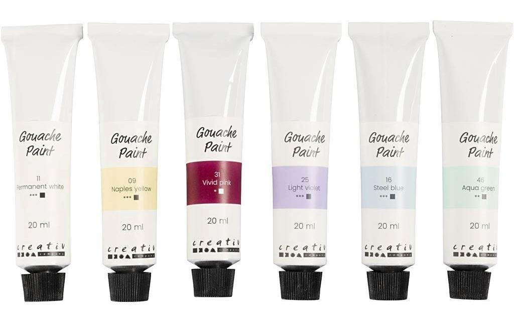Creativ Company Peinture à l’eau Gouache Pastell, 6 x 20 ml