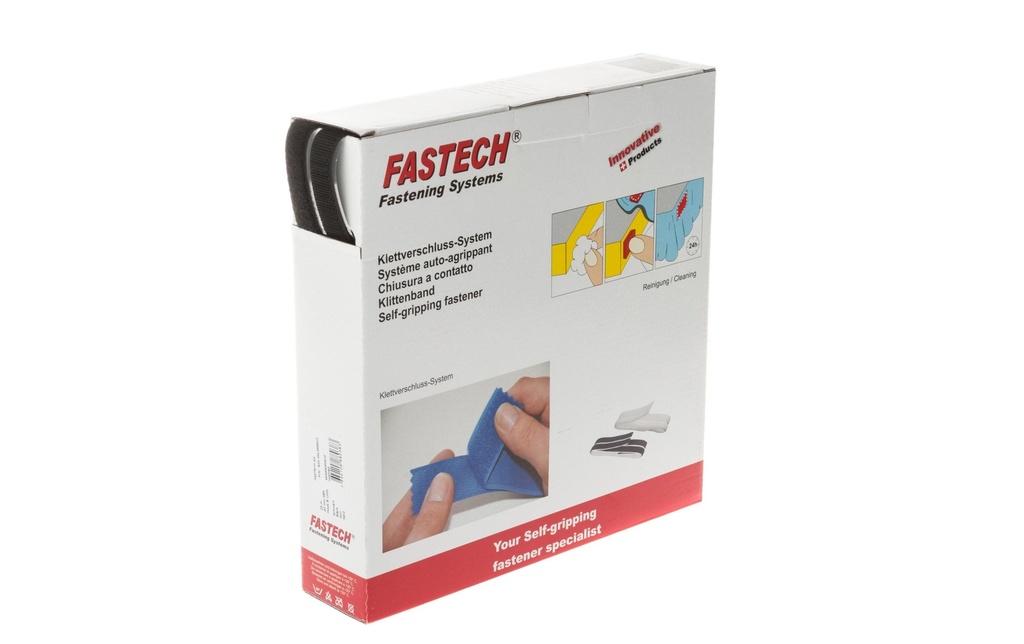FASTECH Boîte de bande auto-agrippante 20 mm x 25 m autocollant, noir