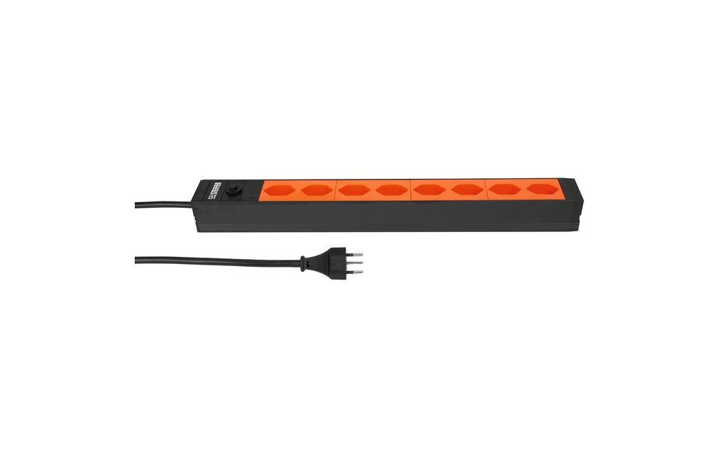 STEFFEN Bloc multiprises 19” Alu Modulaire 8x T13, noir/orange