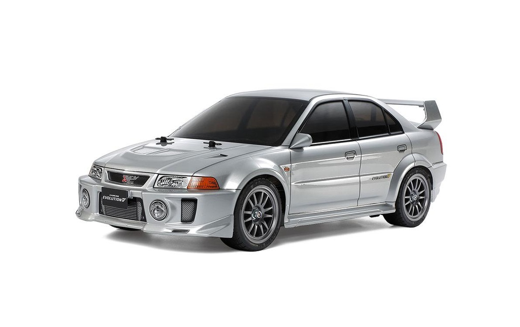 Tamiya Voiture de tourisme Mitsubishi Lancer EVO V TT-02 Kit de construction avec ESC, 1:10