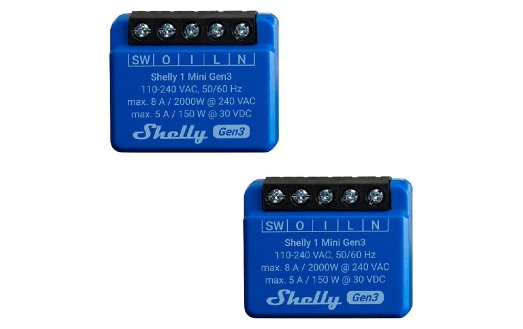 Shelly Interrupteurs Wi-Fi Mini Gen3, 2 pièces