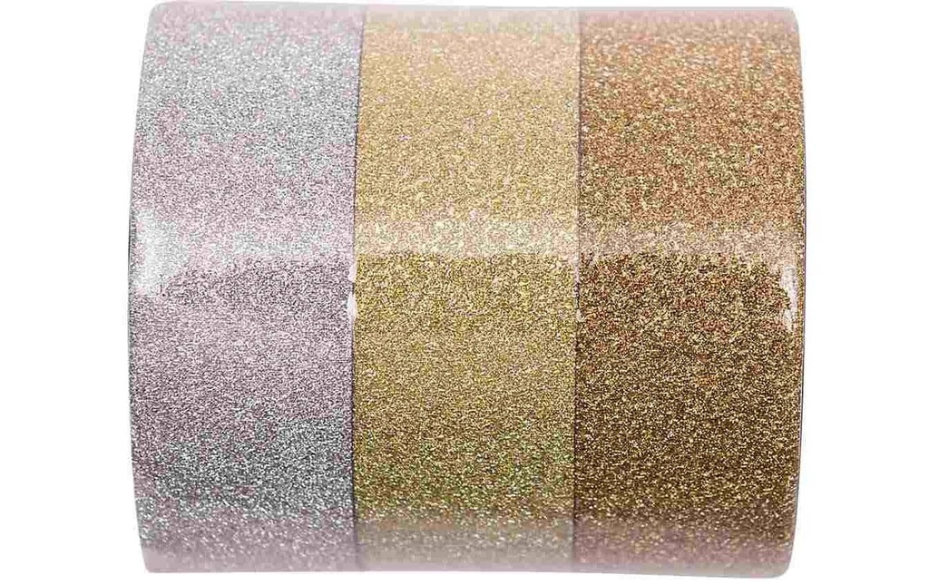 Rico Design Ruban Washi Glitter 3 pièces, Doré/Argenté,  5 m