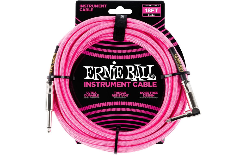 Ernie Ball Câbles d’instruments 6083 - 5.49 m, Rose fluo