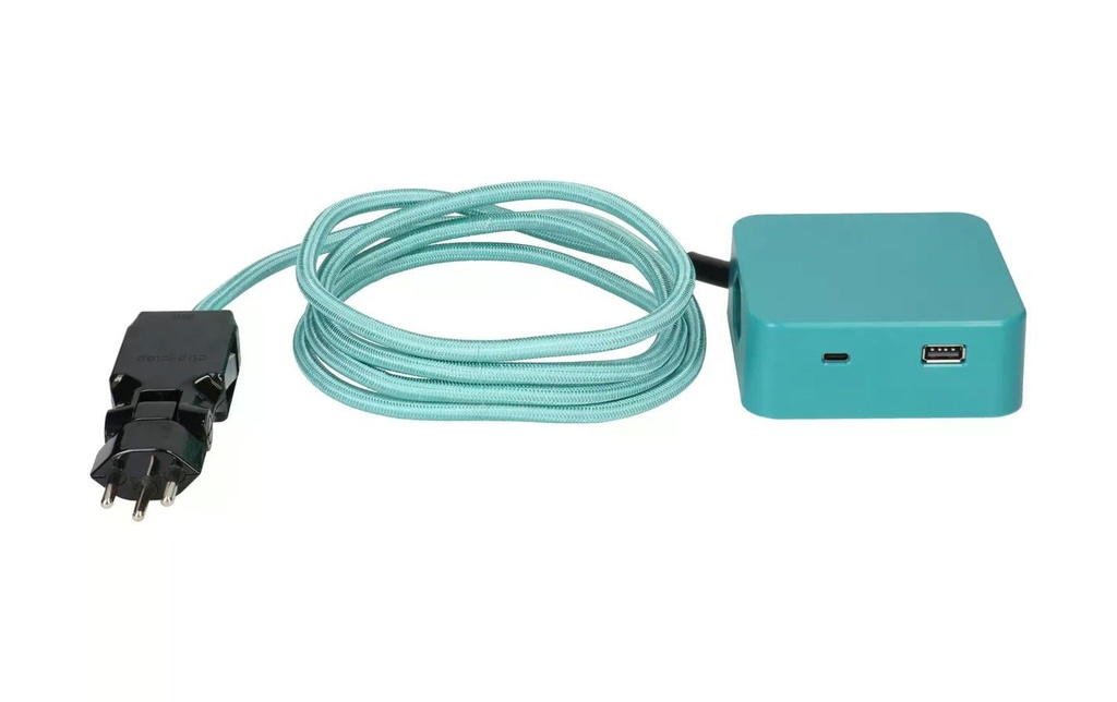 maxTex Bloc multiprises Cube 3x T13, USB A/C, Turquoise/noir