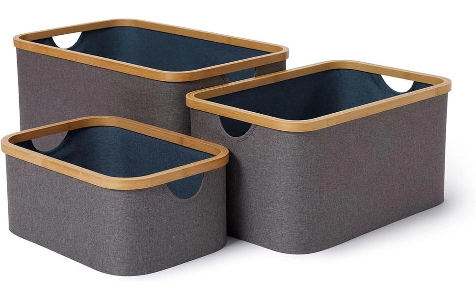 Lumaland Boîte de rangement rectangulaire 3 pièces, Bleu/Gris