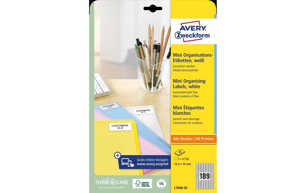 Avery Zweckform Mini-étiquettes L7658-25 25.4 x 10 mm
