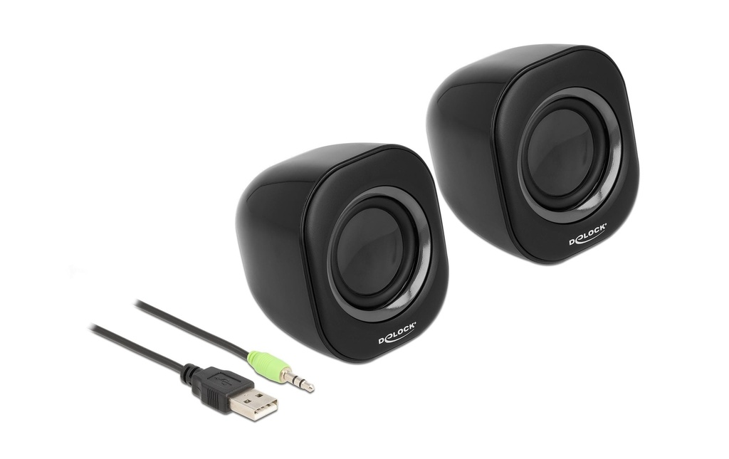 Delock Haut-parleurs de PC Mini jack stéréo 3.5 mm, alimentation USB Noir