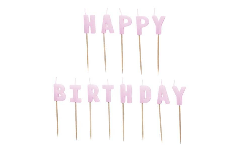 Partydeco Bougie Happy Birthday, Violet, H 2.5 cm, 13 pièces