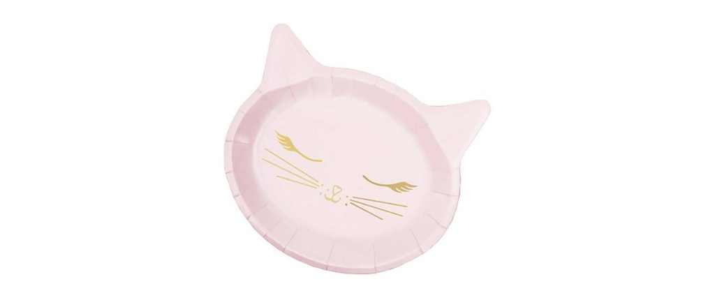 Partydeco Assiettes jetables Cat 22 x 20 cm, 6 Pièce/s, Rose