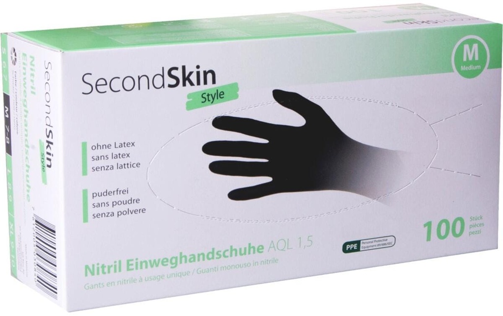 SecondSkin Gant jetable Nitril M, Noir, 100 Pièce/s