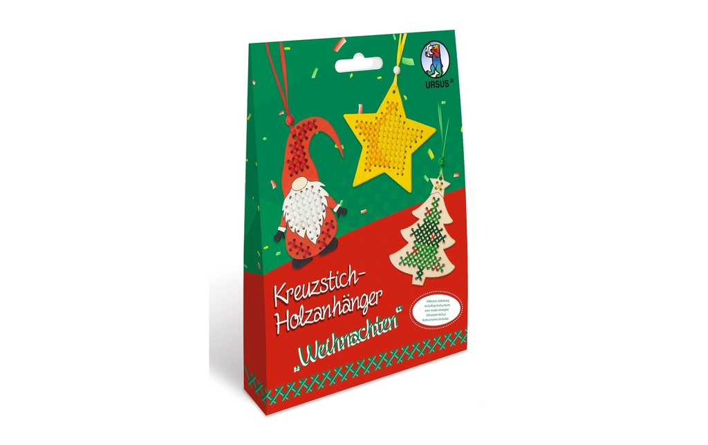 URSUS Kits de bricolage Pendentif en bois au point de croix Noël, 3 pièces