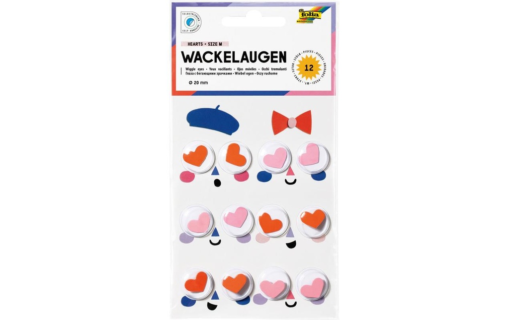 Folia Yeux vacillants  Hearts, Ø 20 mm, 12 pièces