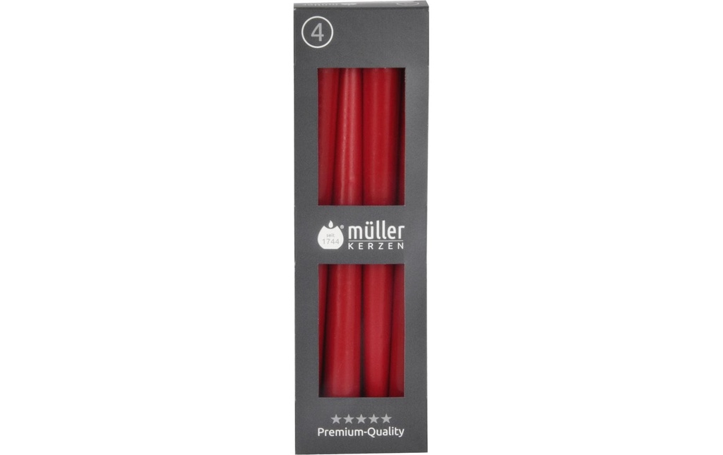 müller Kerzen Bougie Etoile 24.5 x 2.2 cm, Rouge, 4 pièces