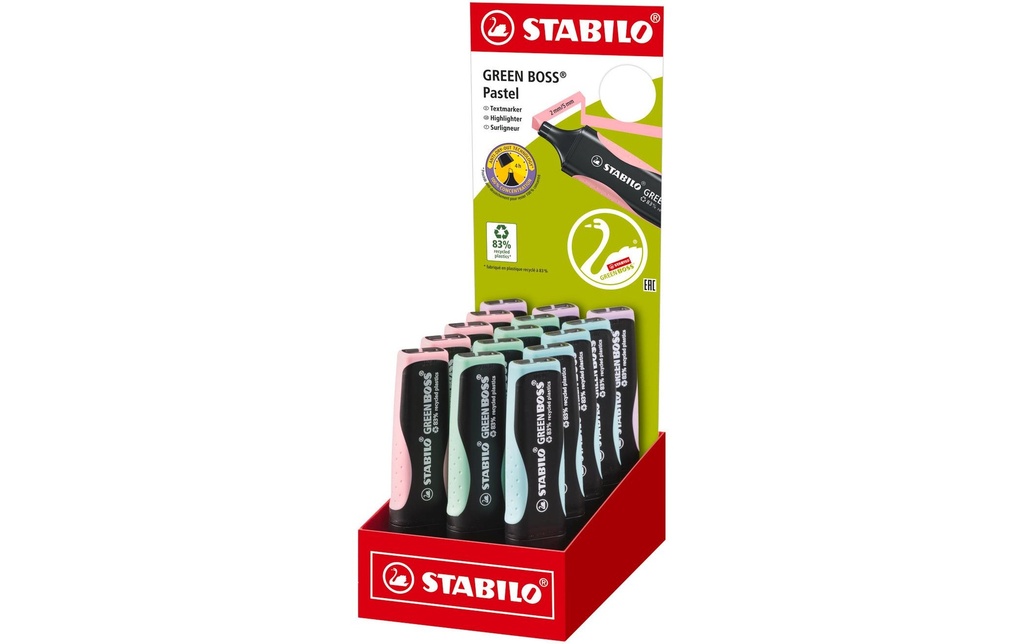 STABILO Surligneur GREEN BOSS 15 pièces dans un présentoir, assorties