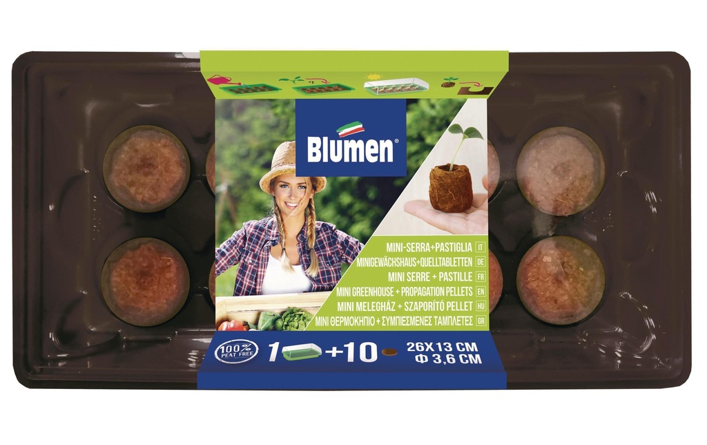 Blumen Serre 26x13 cm, Ø 36 mm + 10 comprimés de noix de coco gonflante