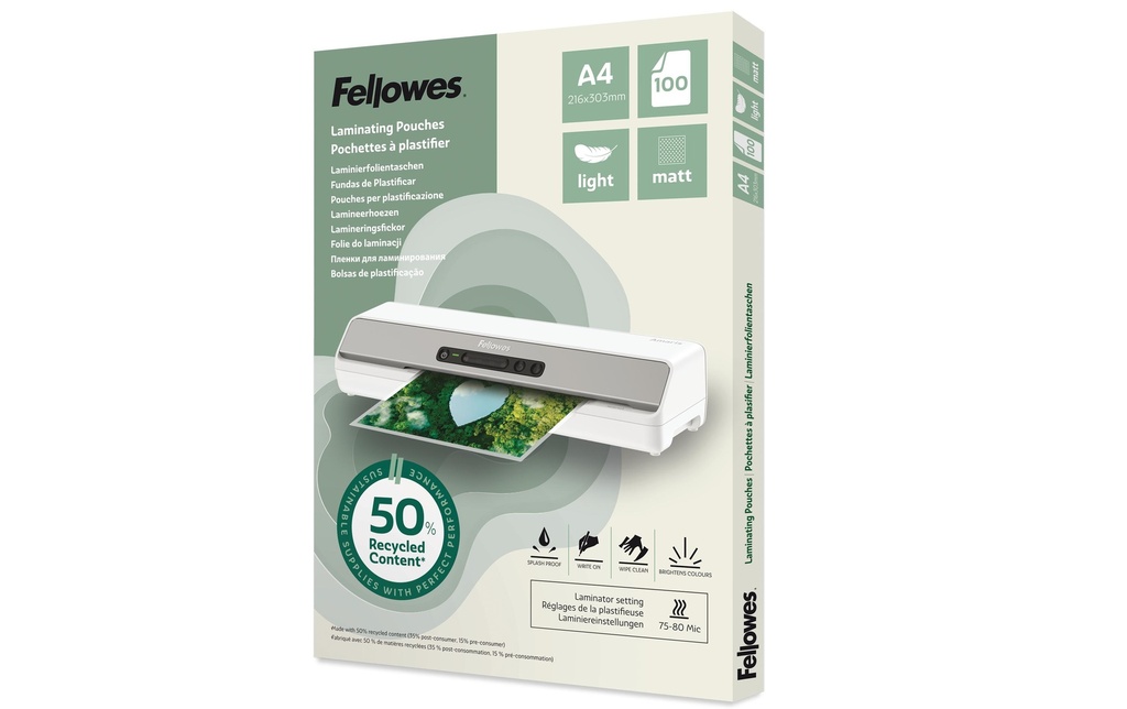 Fellowes Film laminé A4, 80 µm, 100 Pièce/s, mat