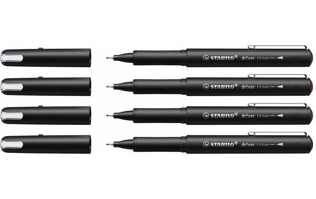 STABILO Fineliner Driver fine 0.4 mm, étui de 4 pièces