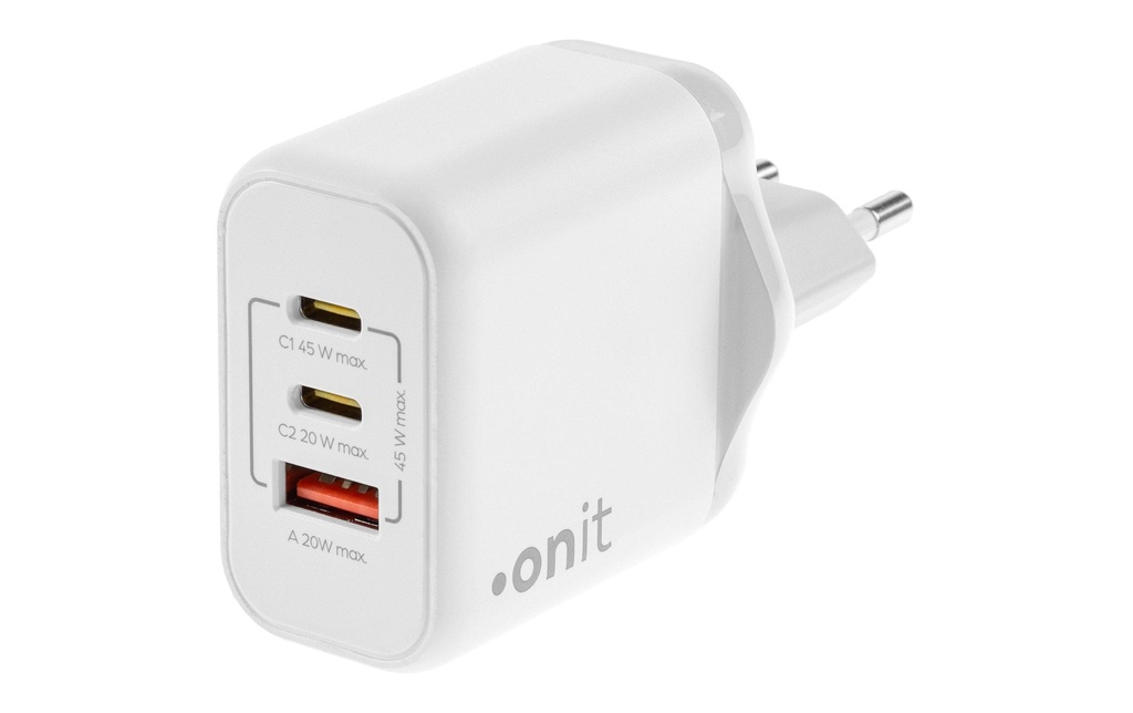 onit Chargeur mural USB Triple 2C1A 45 W GaN Blanc