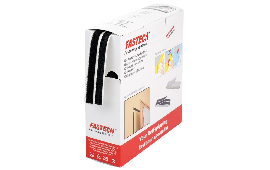 FASTECH Boîte de bande auto-agrippante 10 mm x 10 m autocollant, noir