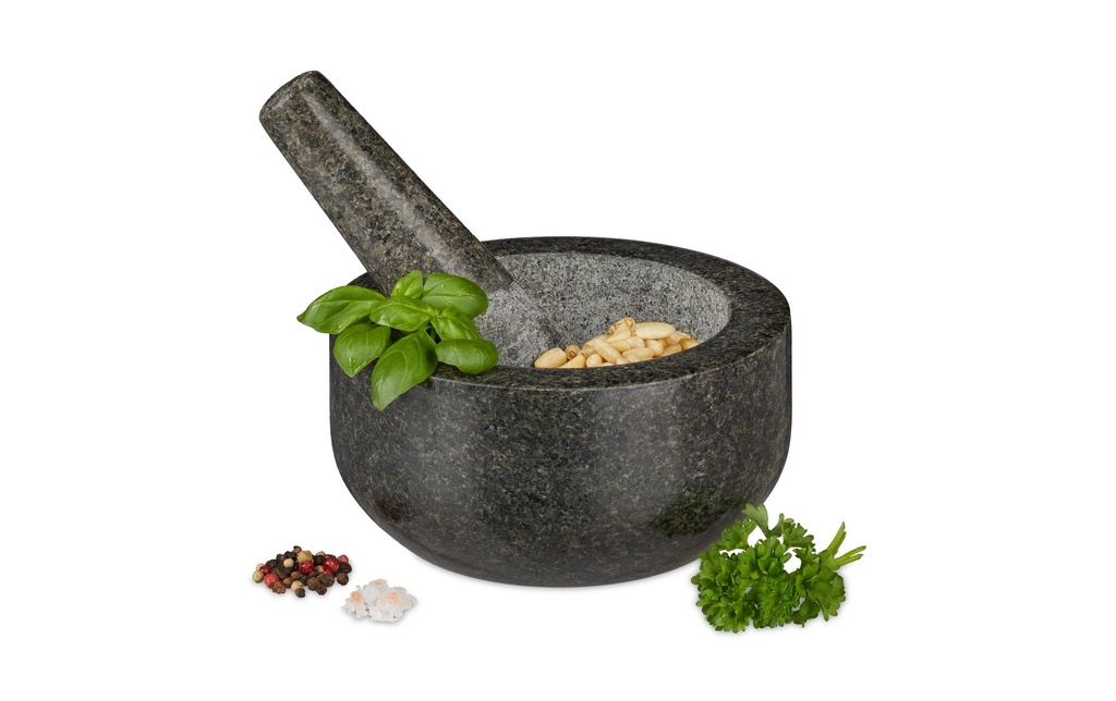 relaxdays Mortier et pilon 16 cm, Granit