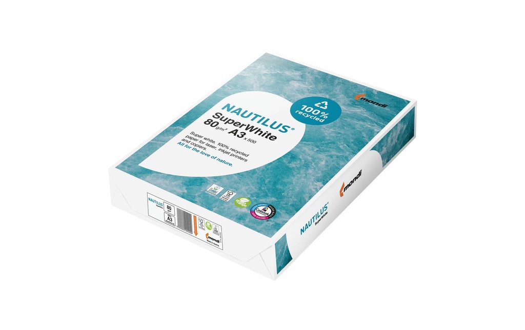 Nautilus Papier pour photocopie Super White A3, Blanc, 80 g/m², 500 Feuille