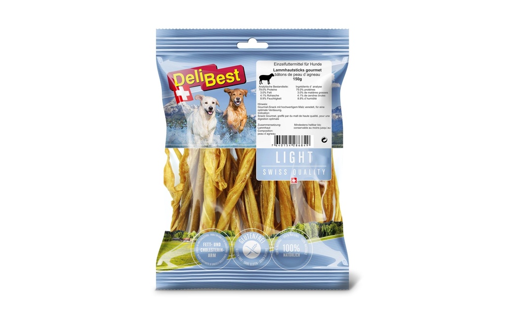DeliBest Produit à mâcher  Bâtonnets de peau d'agneau clair, 150 g
