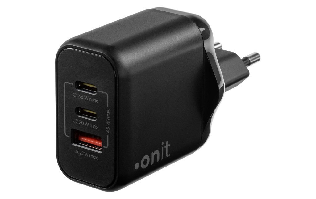 onit Chargeur mural USB Triple 2C1A 45 W GaN Noir