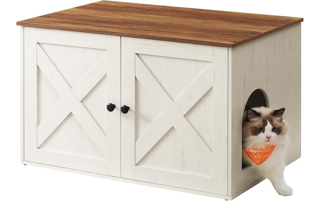 Feandrea Maisonnette pour chat pour les toilettes 80 x 53 x 50 cm, Brun/Blanc