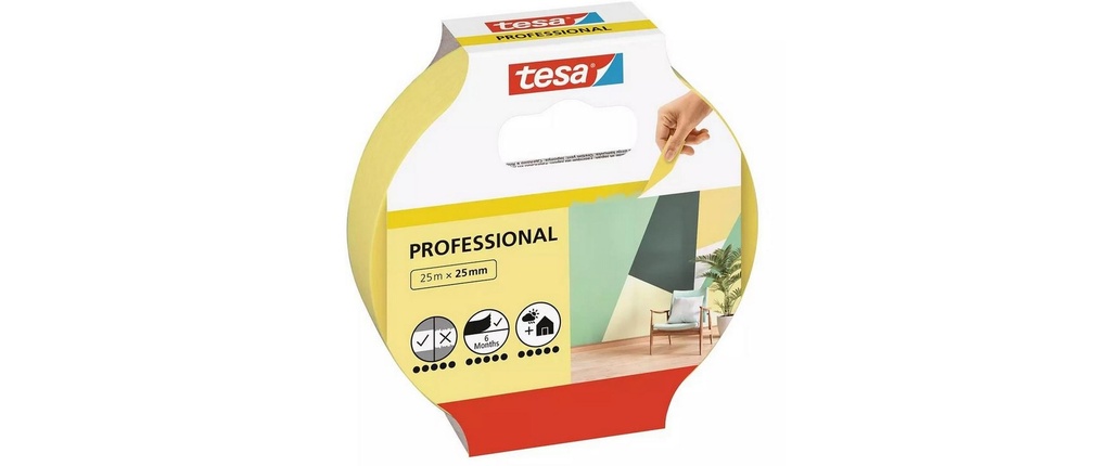 tesa Ruban de peintre -Set Professional, 25 mm x 25 m, 3 rouleaux, jaune