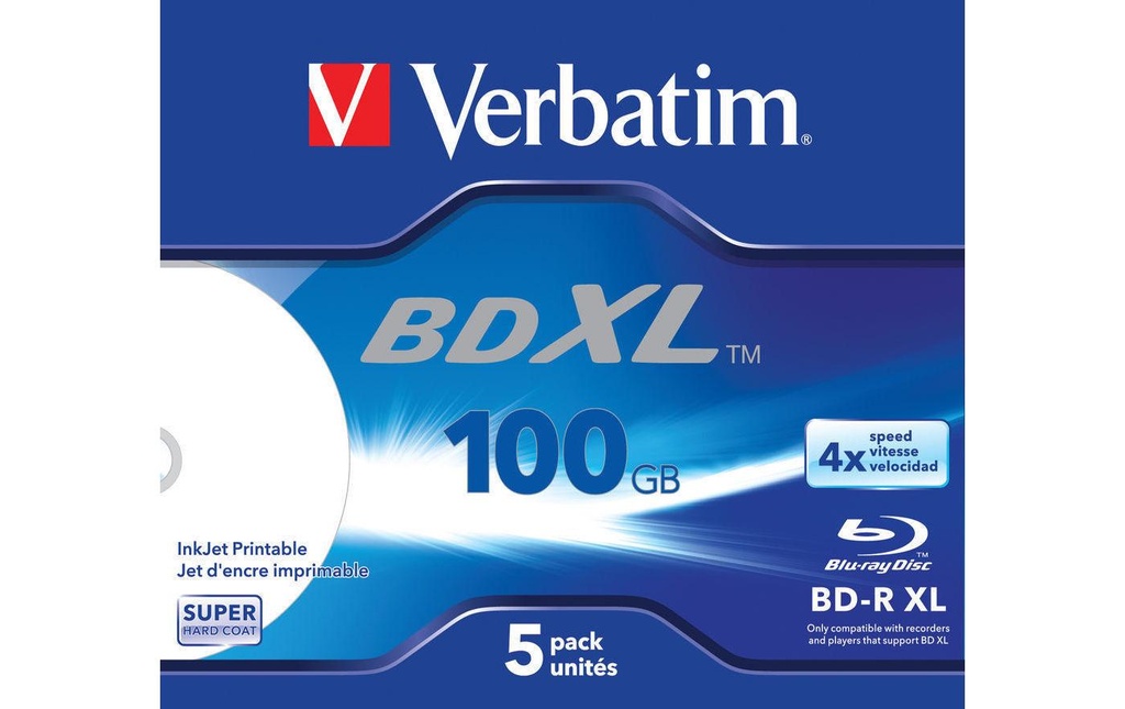 Verbatim BD-R 43789 100 GB, boîte à bijoux (5 Pièce/s)