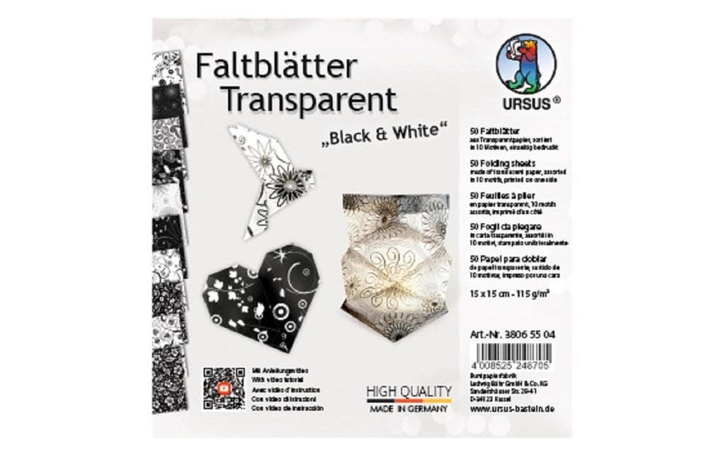 URSUS Feuilles origami Black & White 15 x 15 cm, 115 g/m², 50 feuilles