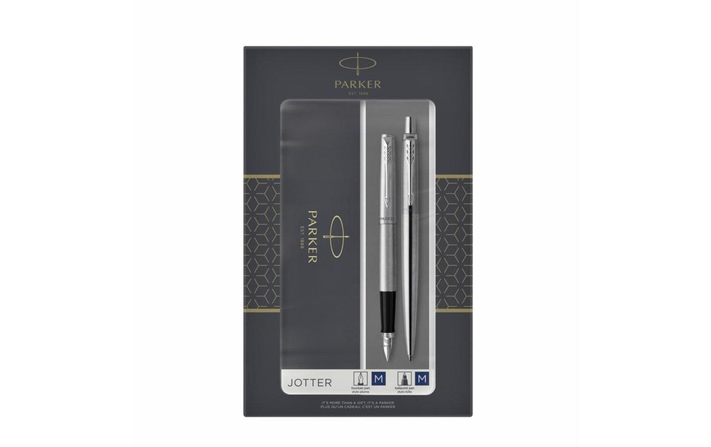 Parker Stylo plume DuoSet Jotter Acier inoxydable moyen (M)