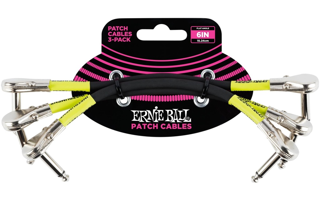 Ernie Ball Câble patch 6059 Paquet de 3 - 0.15 m, Noir