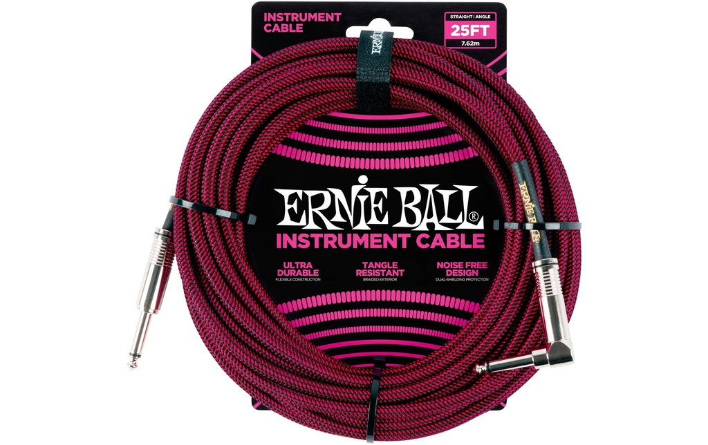 Ernie Ball Câbles d’instruments 6062 - 7.62 m, Rouge/Noir