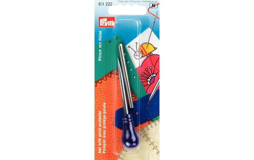 Prym Pfriem 80 mm, avec poignée en plastique et douille