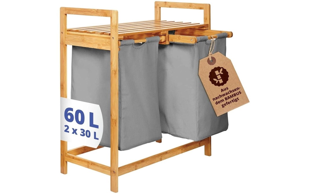 Lumaland Corbeille à linge Bambus 60 l, Brun/Gris foncé
