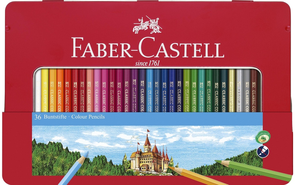 Faber-Castell Crayons de couleur Hexagonal Étui métallique de 36