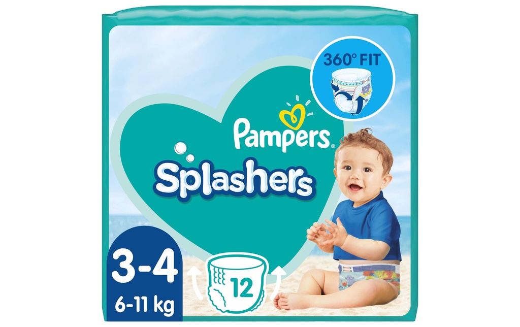 Pampers Couches Pack de transport Splashers Taille 3-4,  12 pièces