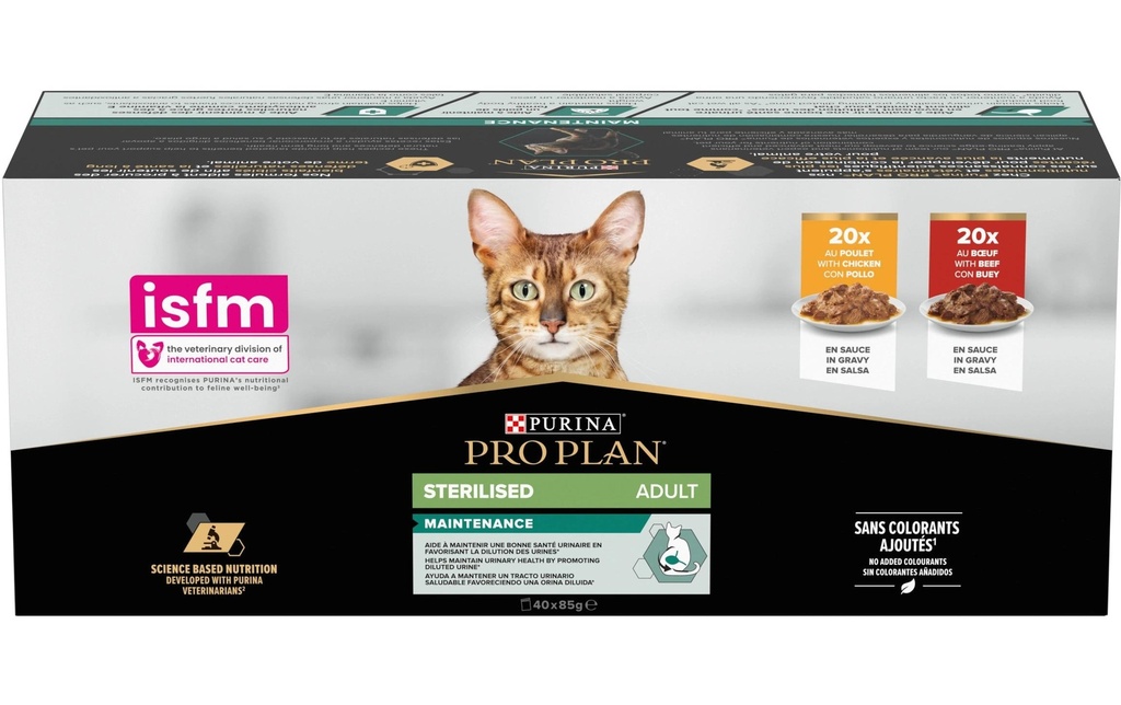 Purina Pro Plan Alimentation humide Adult Sterilised Sauce Bœuf et Poulet 40 x 85 g