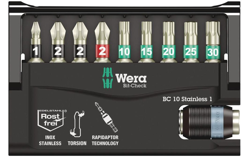 Wera Kits de bits Bit-Check 10 Stainless 1, 10 Pièce/s pièce(s)