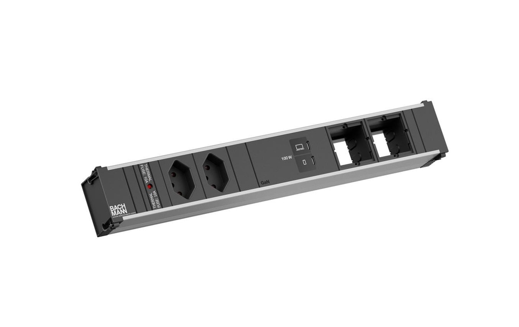 Bachmann Bloc multiprises d’encastrement CONI L 2xT13 1xUSB C/C 100W 2xCM 0.2m