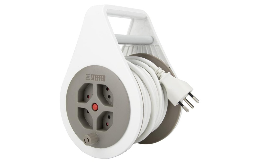 STEFFEN Bobine de câble avec poignée 4 x T13, Blanc / gris, câble de 7 m