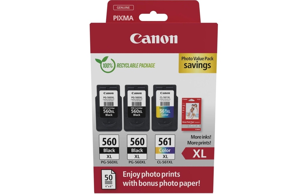 Canon Encre 2xPG-560XL/1xCL-561XL Photo noir/Cyan/Magenta/Yellow