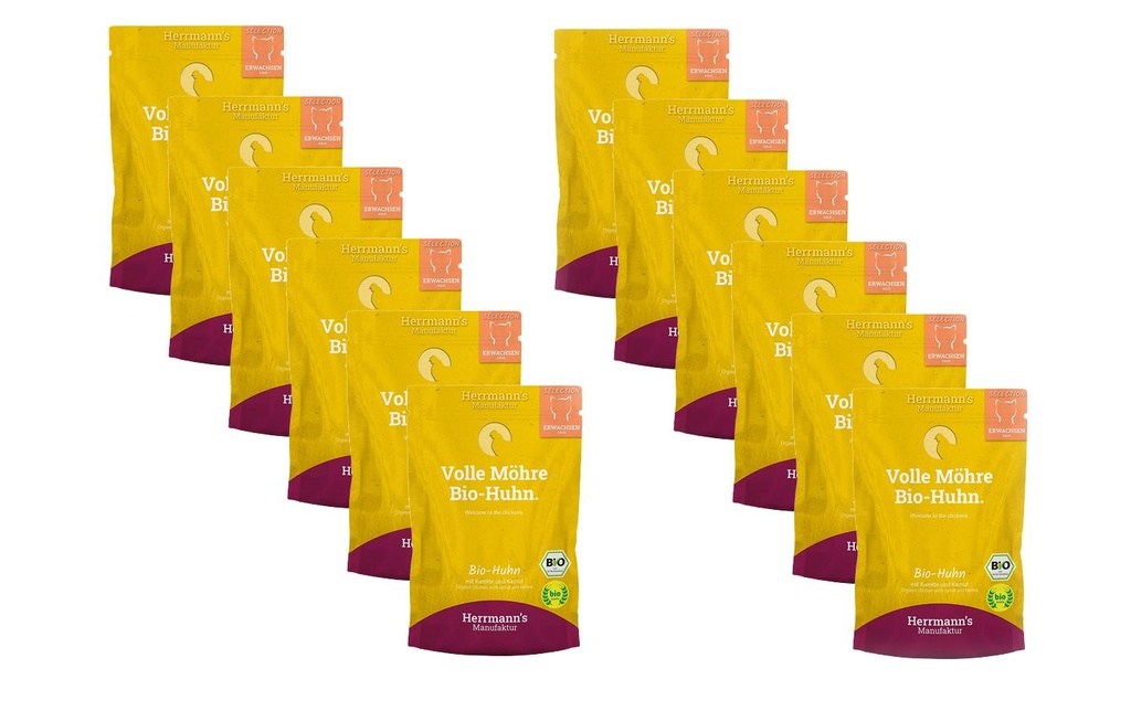 Herrmann's Alimentation humide bio Poulet bio à la carotte et au kamut 12 x 100 g