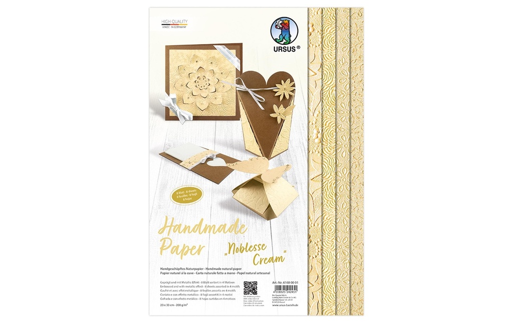URSUS Papier de bricolage Noblesse 23 x 33 cm, 200 g/m², 8 feuilles, Creme
