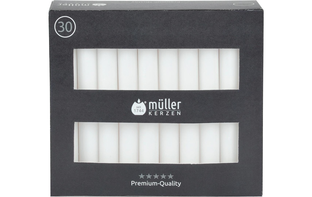 müller Kerzen Bougie droite 17.5 x 2 cm, Blanc, 30 pièces