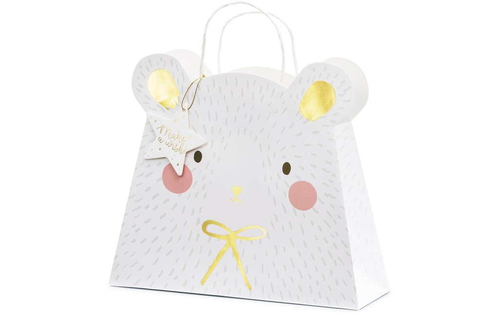 Partydeco Sac cadeau Ours polaire 31,5 x 27 x 10 cm, Blanc