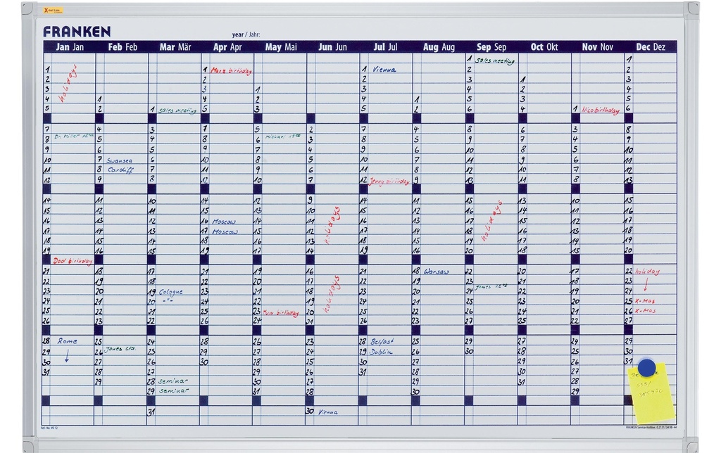 Franken Calendrier Calendrier annuel X-tra!Line 60 cm x 90 cm, Blanc
